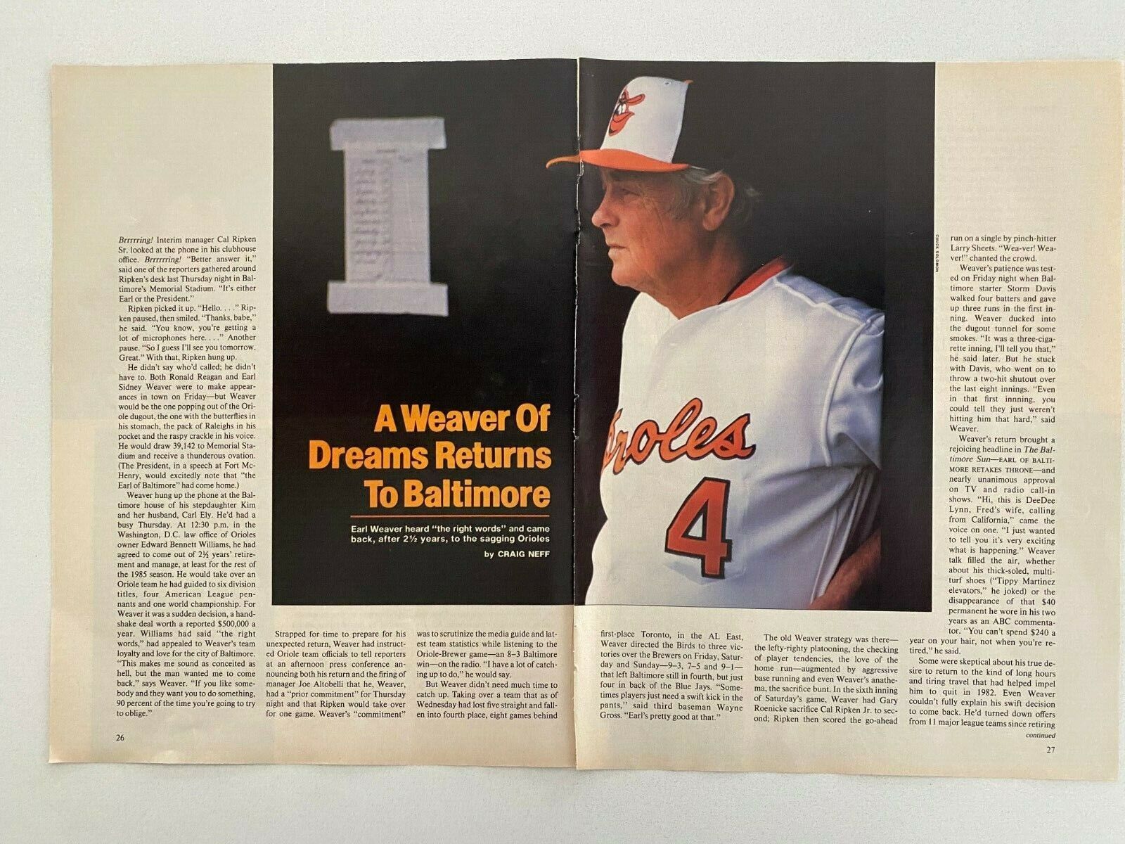 Earl Weaver Baltimore Orioles 1980's Vintage Magazine Photo