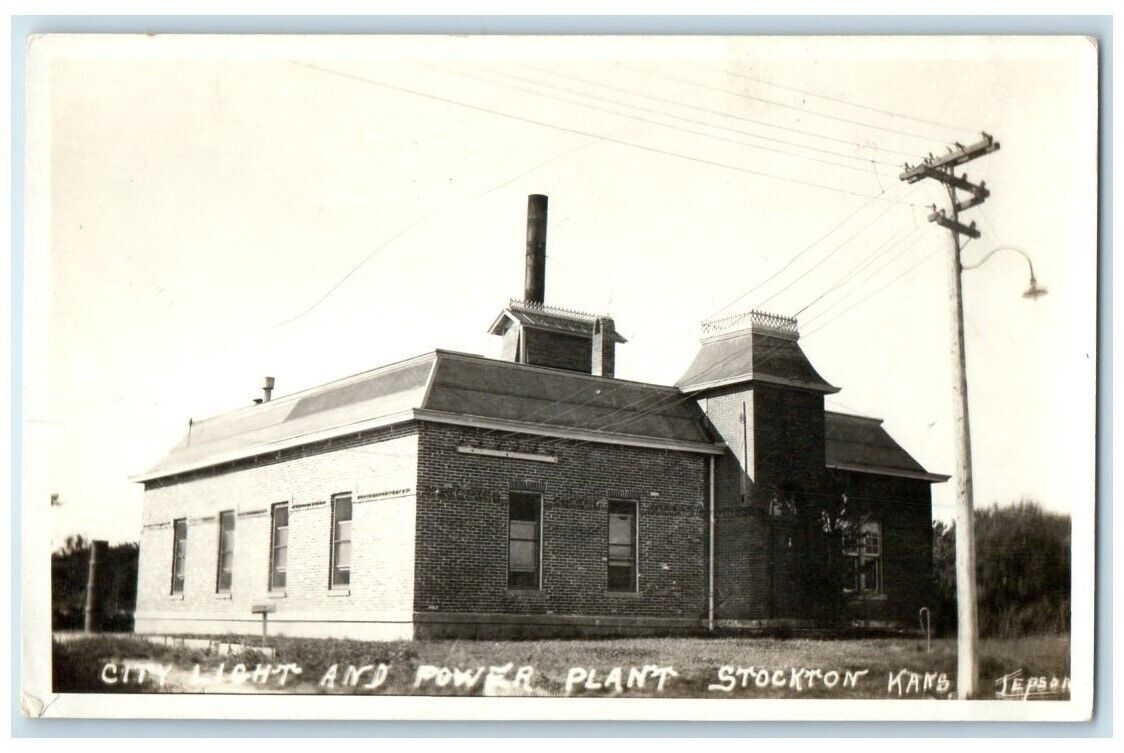 c1920's City Light & Power Plant View Stockton Kansas KS RPPC Photo Postcard