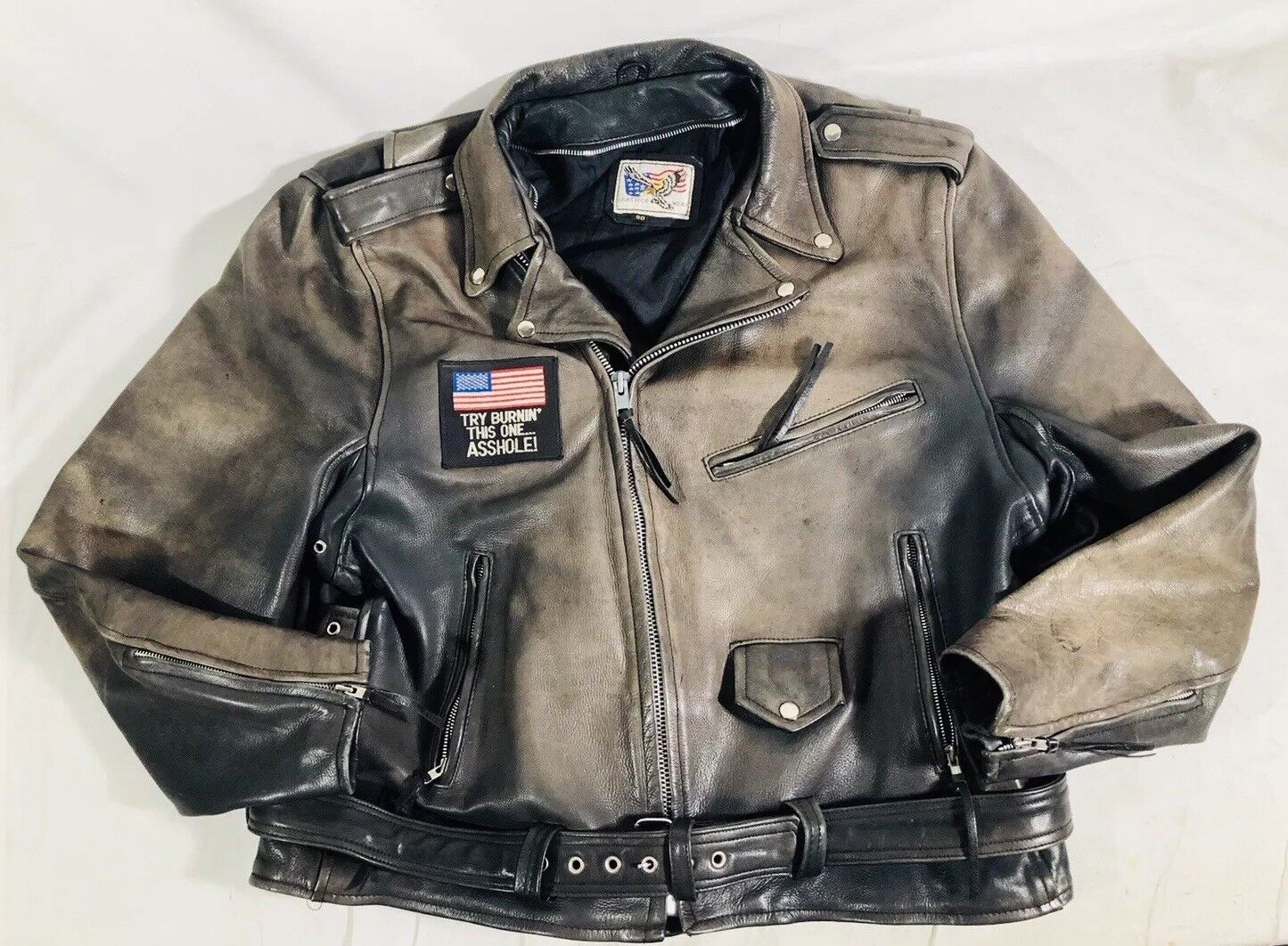 VTG Eagle Leather Wear Motorcycle Harley Davidson Patch Jacket Size Mens 50