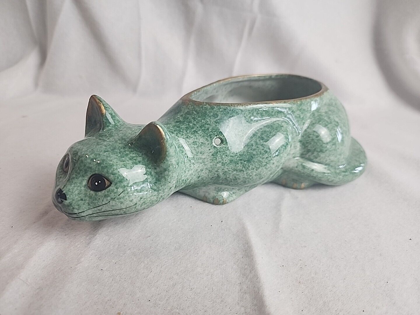 Vintage MCM Green and Gold Ceramic Cat Planter by Green City 10in Long Priority