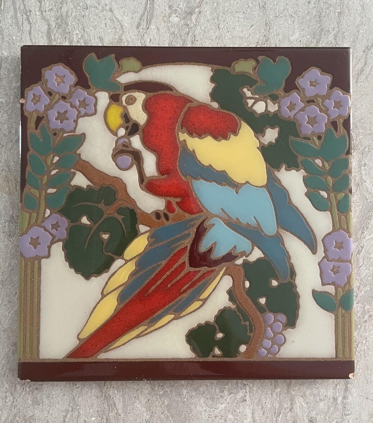 Vintage Tile Trivet Hand Painted Made In Italy 8x8 Colorful Parrot