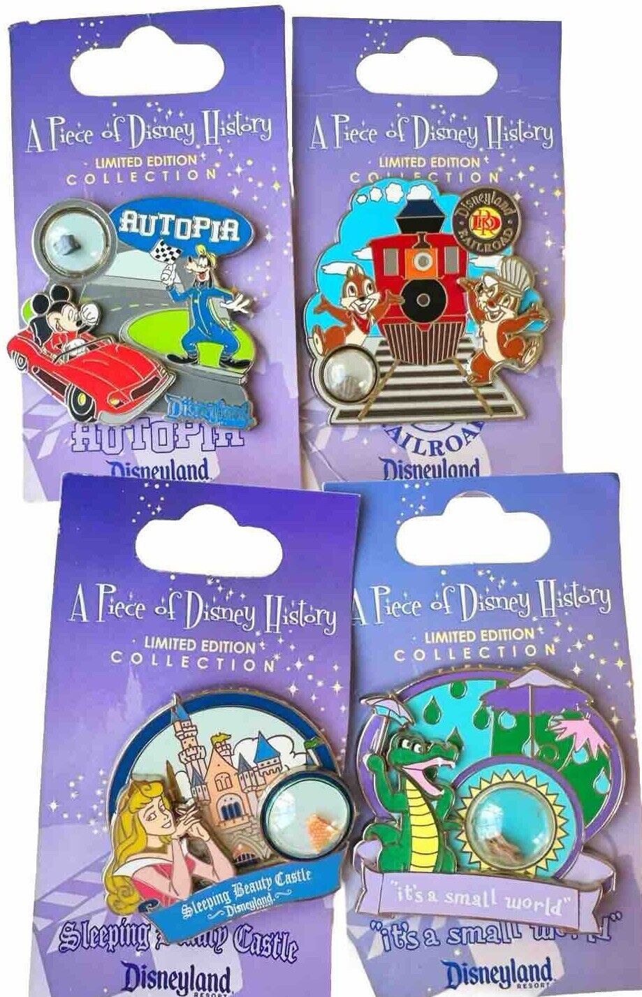 Lot of 4 Piece of Disney History Pins DLR Autopia Small World Castle Chip Dale
