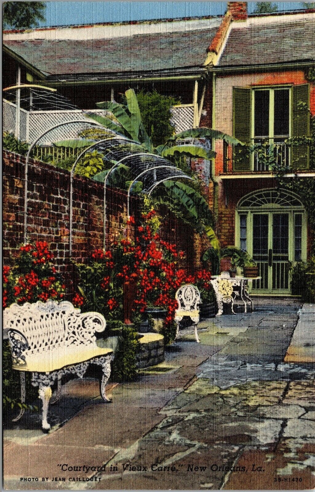 Vtg New Orleans Louisiana LA Courtyard Vieux Carre Freirson Court 1940s Postcard