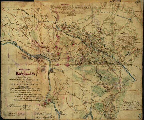 1862 Map| Position of Richmond, Va| 19th Century|Civil War|History|Peninsular Ca