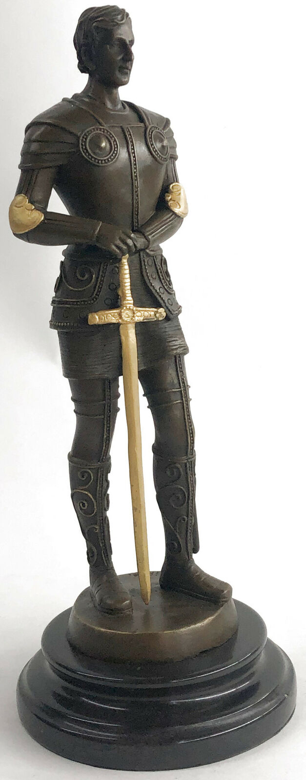 Art Deco Warrior Male Knight Marble Base Bronze Sculpture Collectible Gift