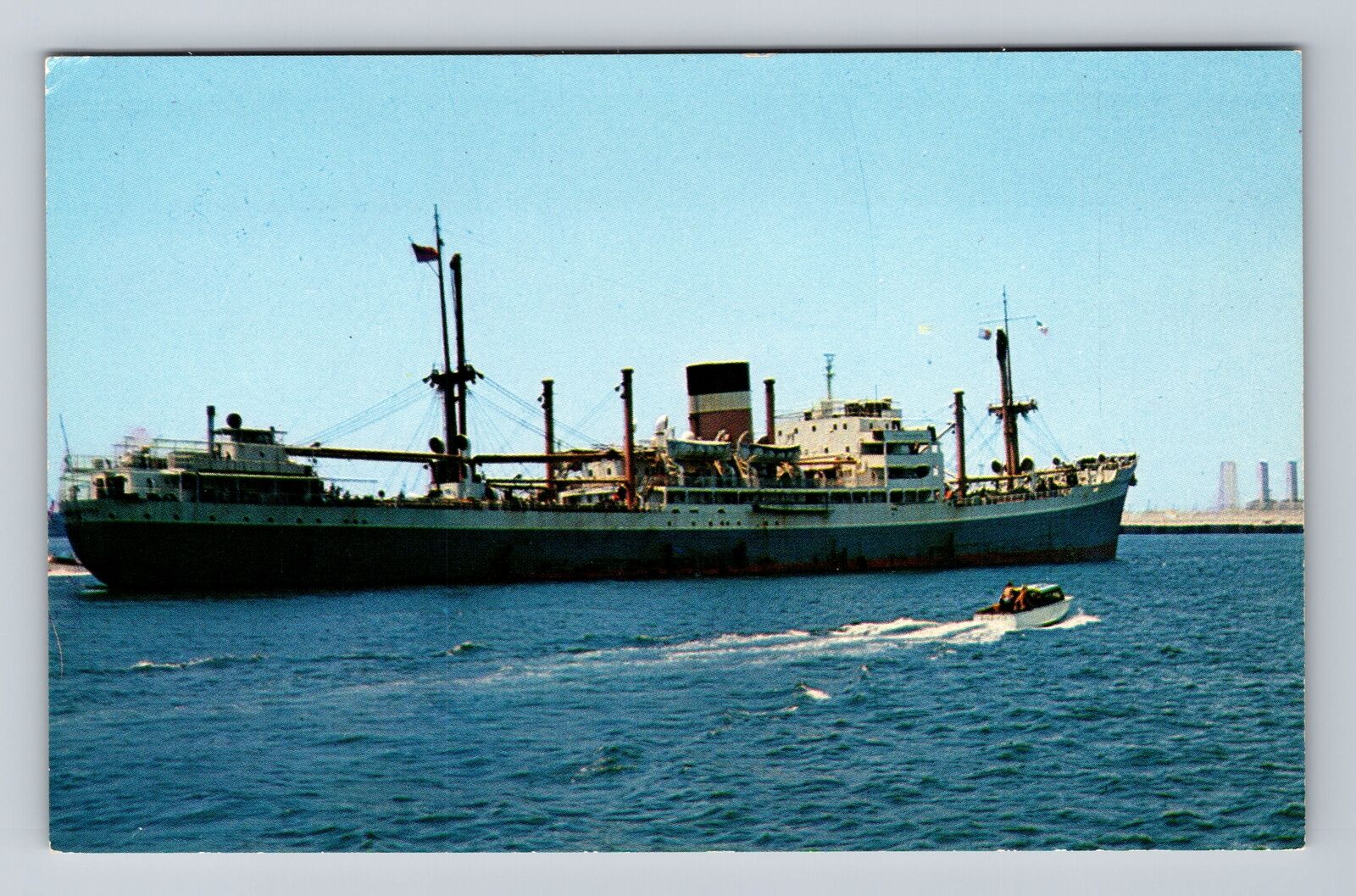 Long Beach CA-California, Freighter Anchored Long Beach Harbor Vintage Postcard