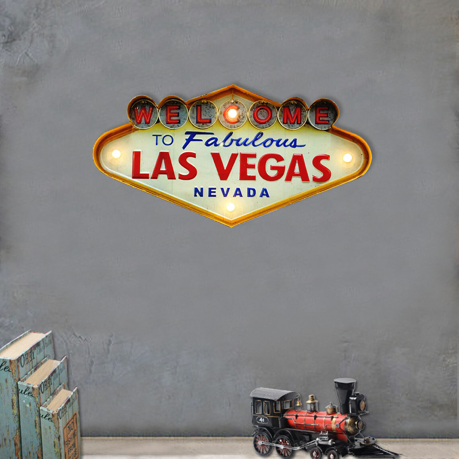 Welcome to Las Vegas Sign, LED Metal Vintage Neon Sign Lights for Cafe Bar Decor