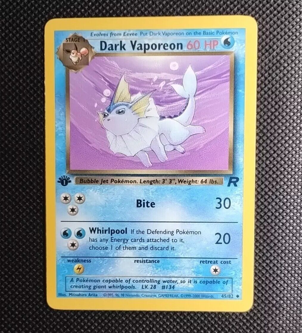 1st Edition Dark Vaporeon 45/82 Team Rocket WOTC 1999 -2000 Rare Pokemon Card 