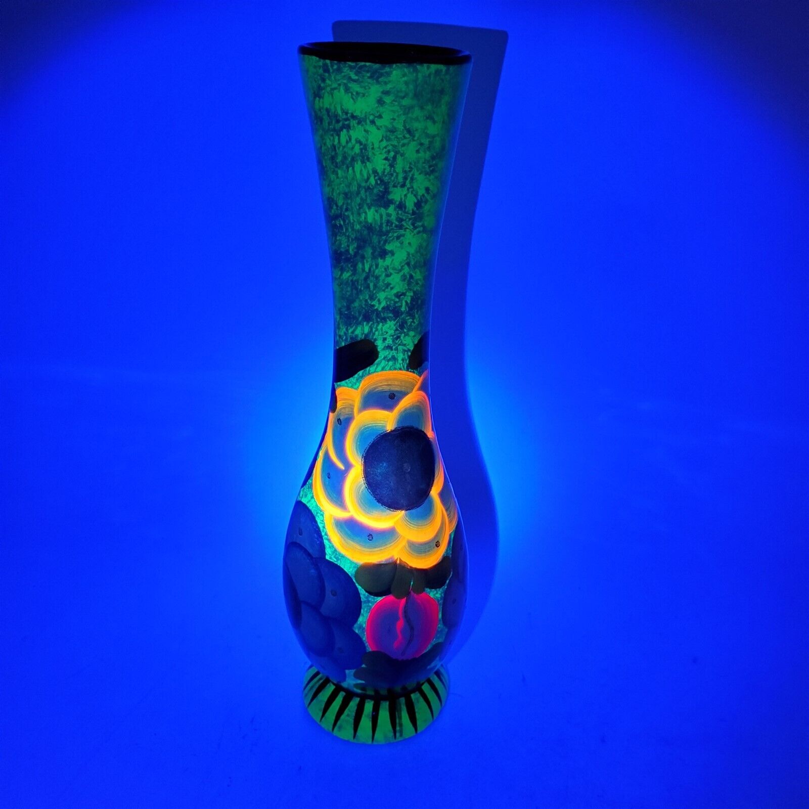 Hand painted UV Reactive Neon Colors Floral Talavera Vase 14