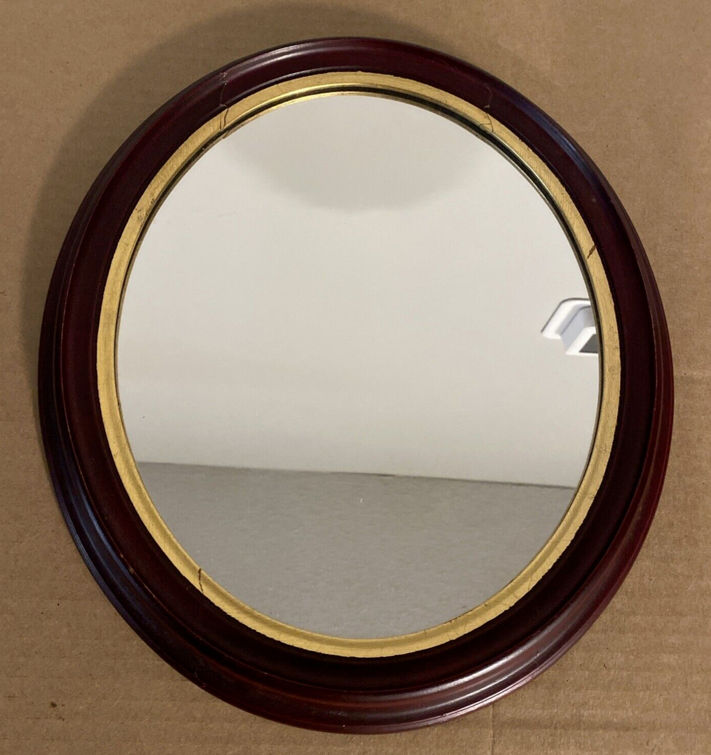 Vintage Oval Mirror Wood Framed with Gilded Edge