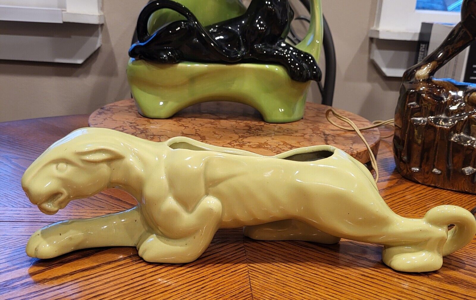 Vintage 1950's/60's Chartreuse Panther TV Lamp Mid-Century MCM