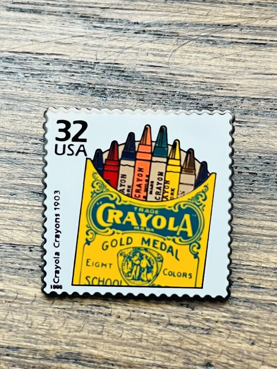 CRAYOLA 32 Cent Stamp Pinback Lapel USPS Postal Stamp Crayon Collectible 1998