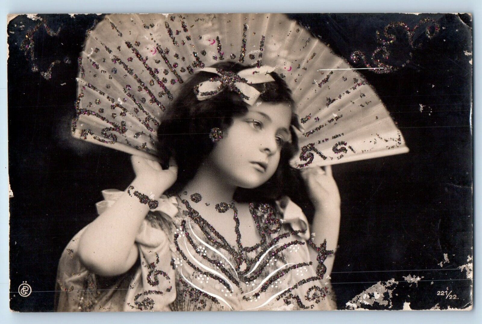 Pretty Girl Postcard RPPC Photo Wearing Costume Glitter c1910's Posted Antique
