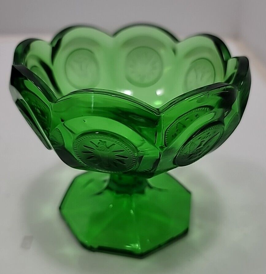 Vintage Fostoria Coin Glass Open Jam Jelly Dish Emerald Green Crystal 1887