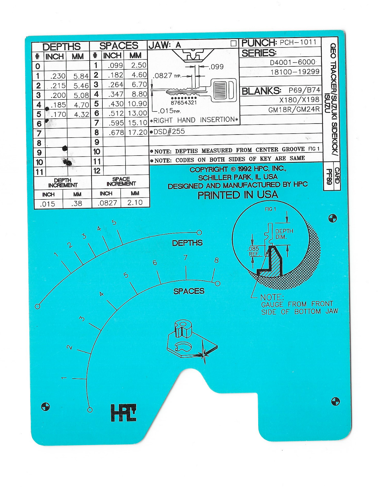 HPC 1200 PUNCH Card PF89 Geo Tracker Suzuki Sidekick Isuzu