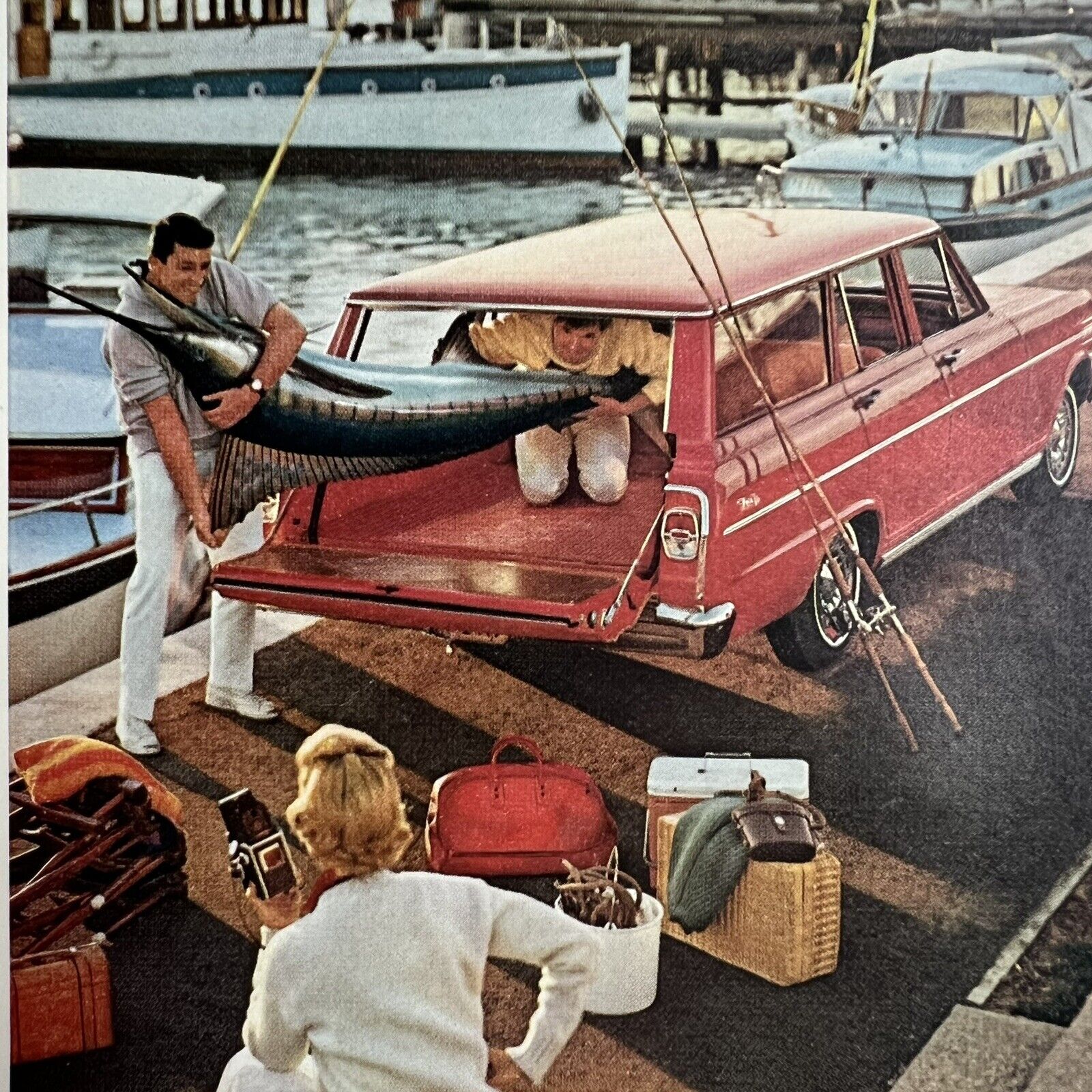 Vintage Chevrolet Red Chevy Nova II Wagon Color Advertisement Ad Sailfish Fish
