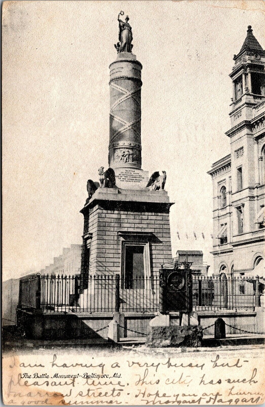 Vtg Baltimore Maryland MD The Battle Monument 1906 Postcard