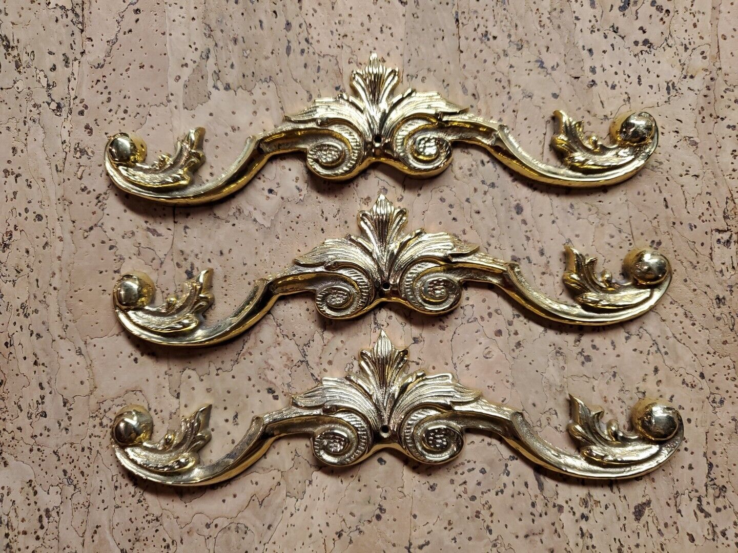 3x Solid Brass Arch Wall Furniture Plaque Decor Applique Embellishment India