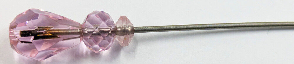 Antique Vintage Edwardian Delicate Pink Crystal Glass Hat Pin 7-1/4\