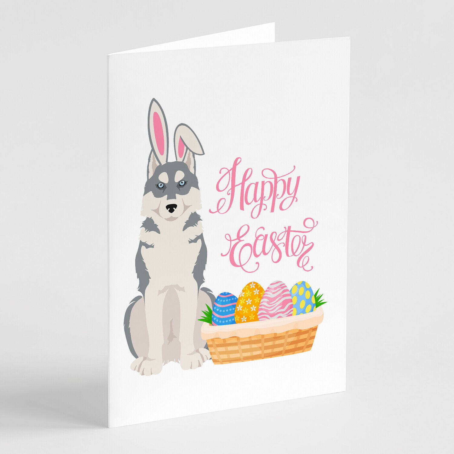 Grey Siberian Husky Easter Greeting Cards Envelopes Pack of 8 WDK5103GCA7P