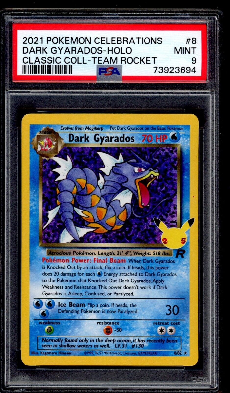 PSA 9 Dark Gyarados Holo 2021 Pokemon Card 8/82 Celebrations