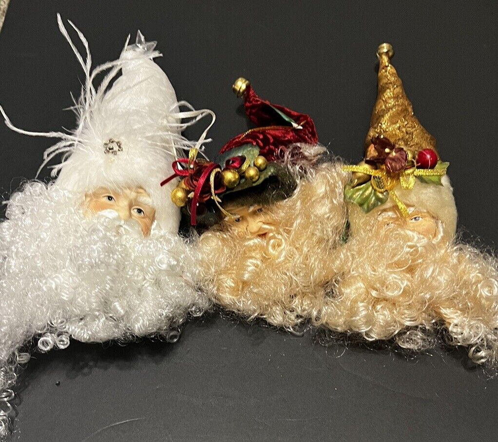 Lot Of 3 Vintage Santa Doll Figure - Head Only - Plastic - Christmas ornament