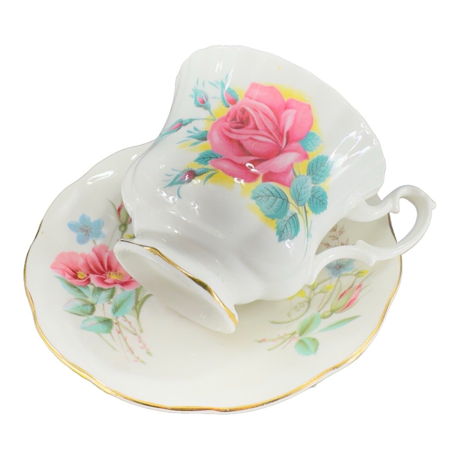 Vintage Royal Albert Fine Bone China Porcelain Teacup And Saucer Set Rose Flower