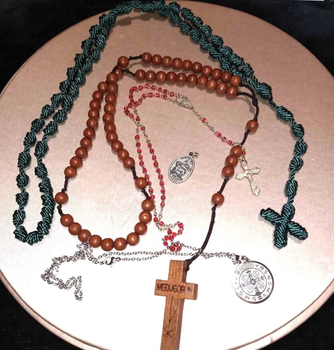 Vintage to Now Religious Cross Rosary Charm Necklace Relic Lot 5