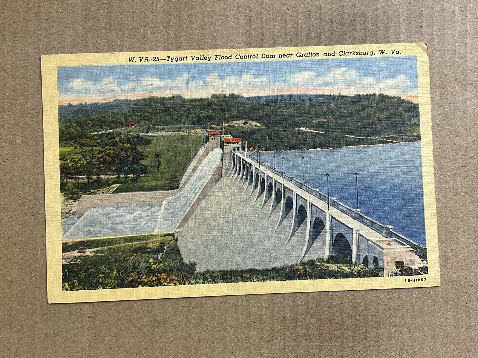 Postcard West Virginia WV Grafton Clarksburg Tygart Valley Flood Control Dam