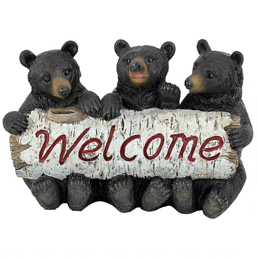 Black Bear Cubs The Three Bears Trio Welcome Sign Home Garden Sculpture