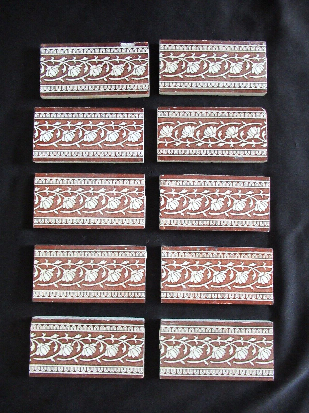 Antique England Mintons China Stoke on Trent 10 pc lot border Tiles brown floral