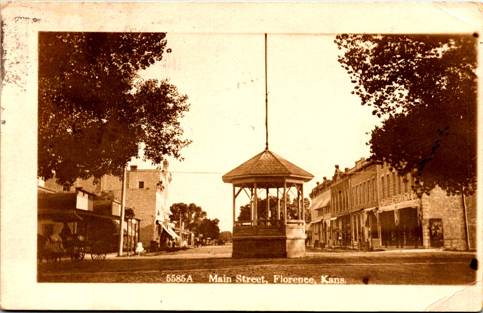 Antique RPPC Real Photo Postcard Florence, Kansas Main Street 1912 Band Stand