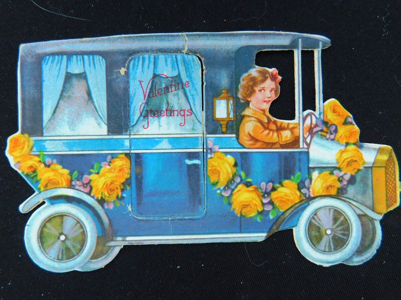 Vintage 1926 Dated Valentine Delivery Truck Yellow Roses AS IS V523