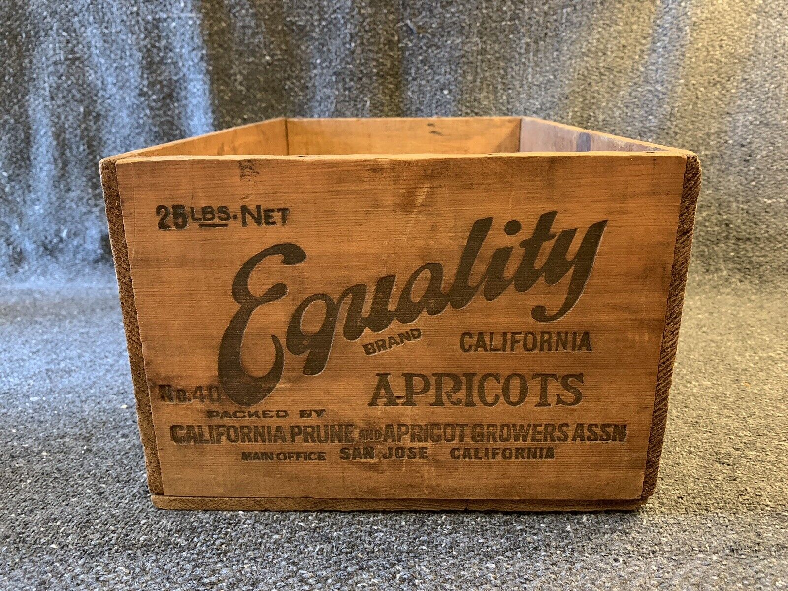 Vintage Equality CA Apricots & Prunes Early American Wooden Box Crate