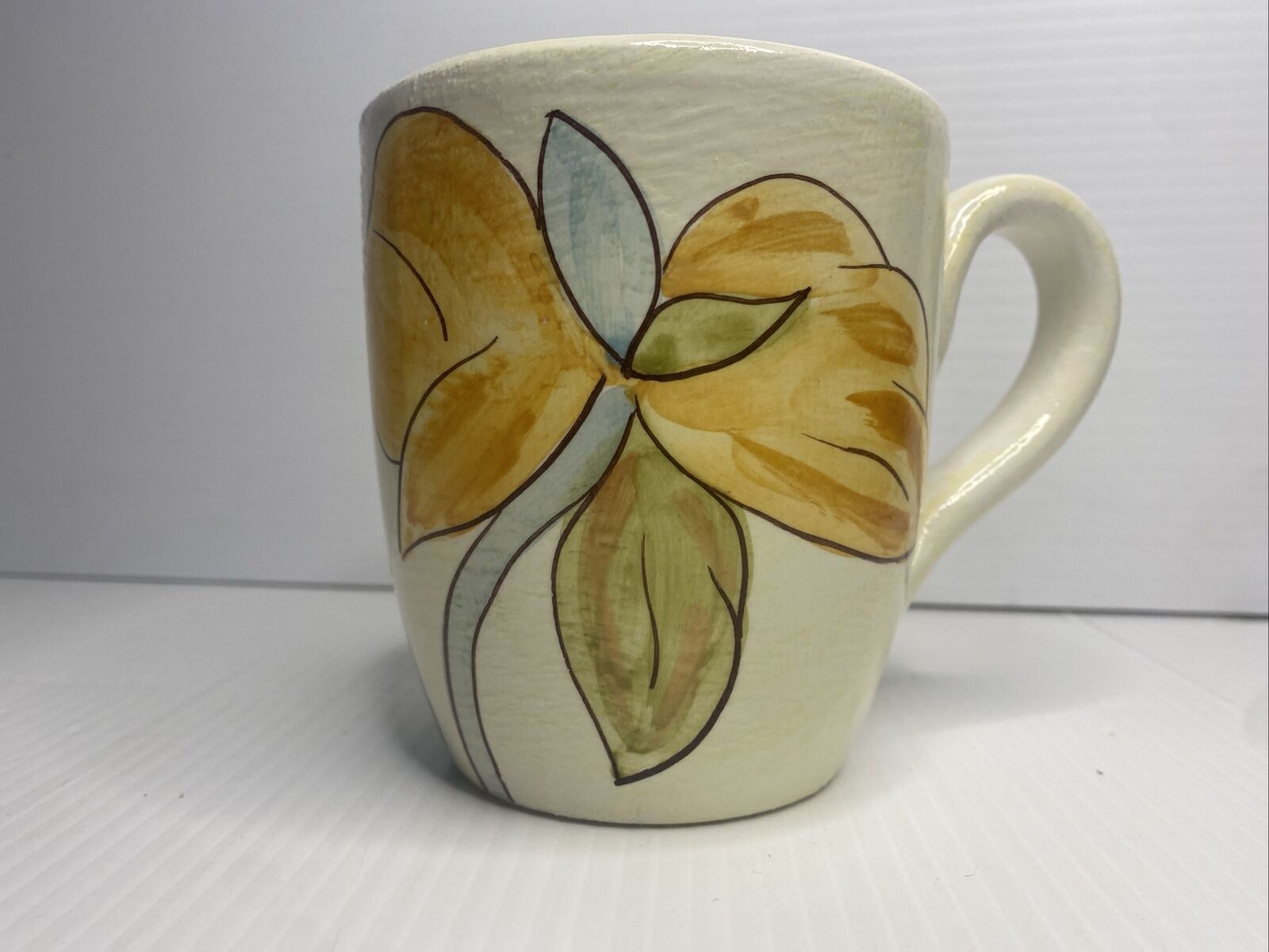 Pier 1 One Siena Floral Coffee Mug Cup Handpainted Stoneware