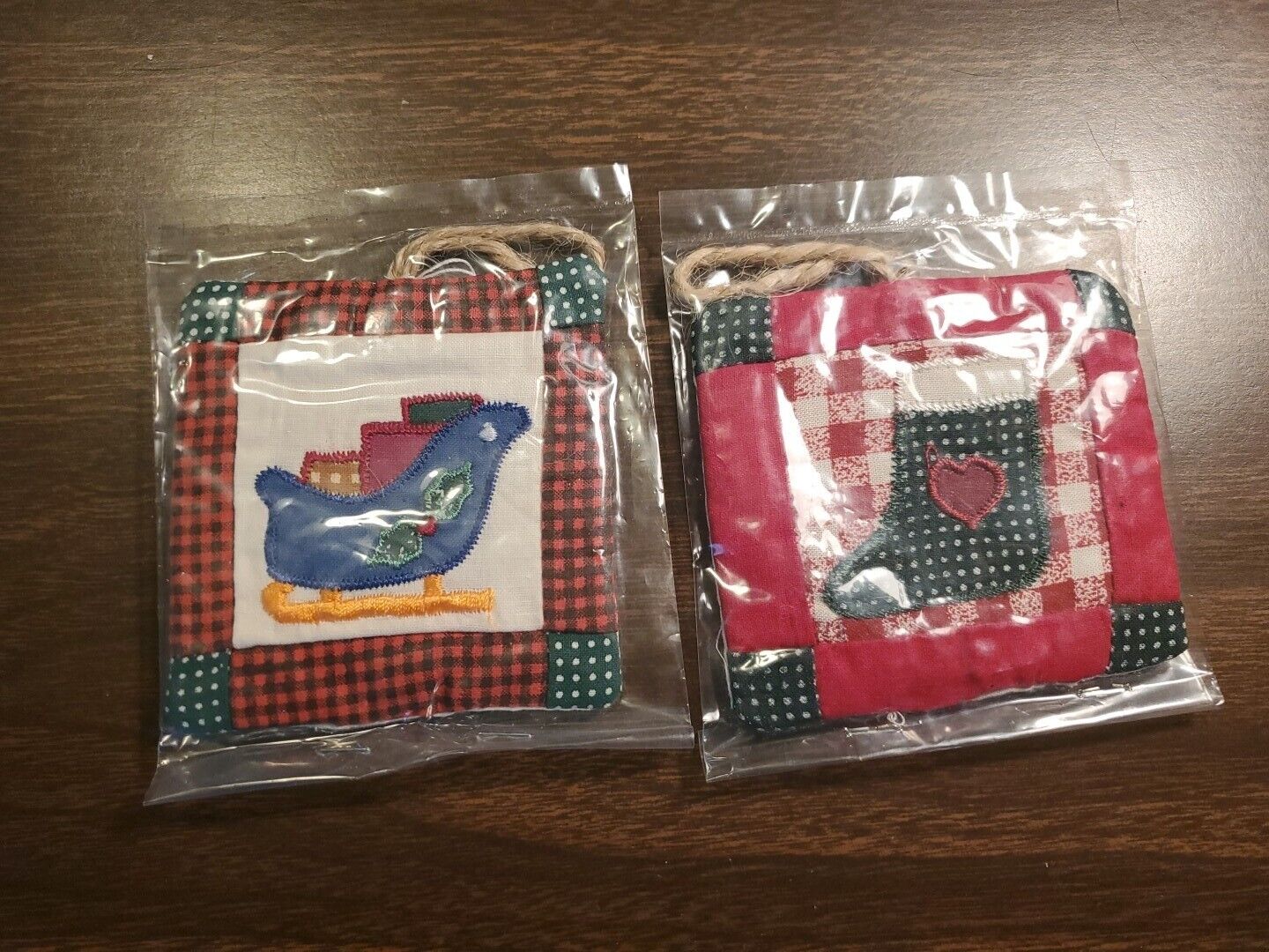 Lot of 2 Quilted Treasures: Christmas Sleigh & Stocking Ornaments 4\