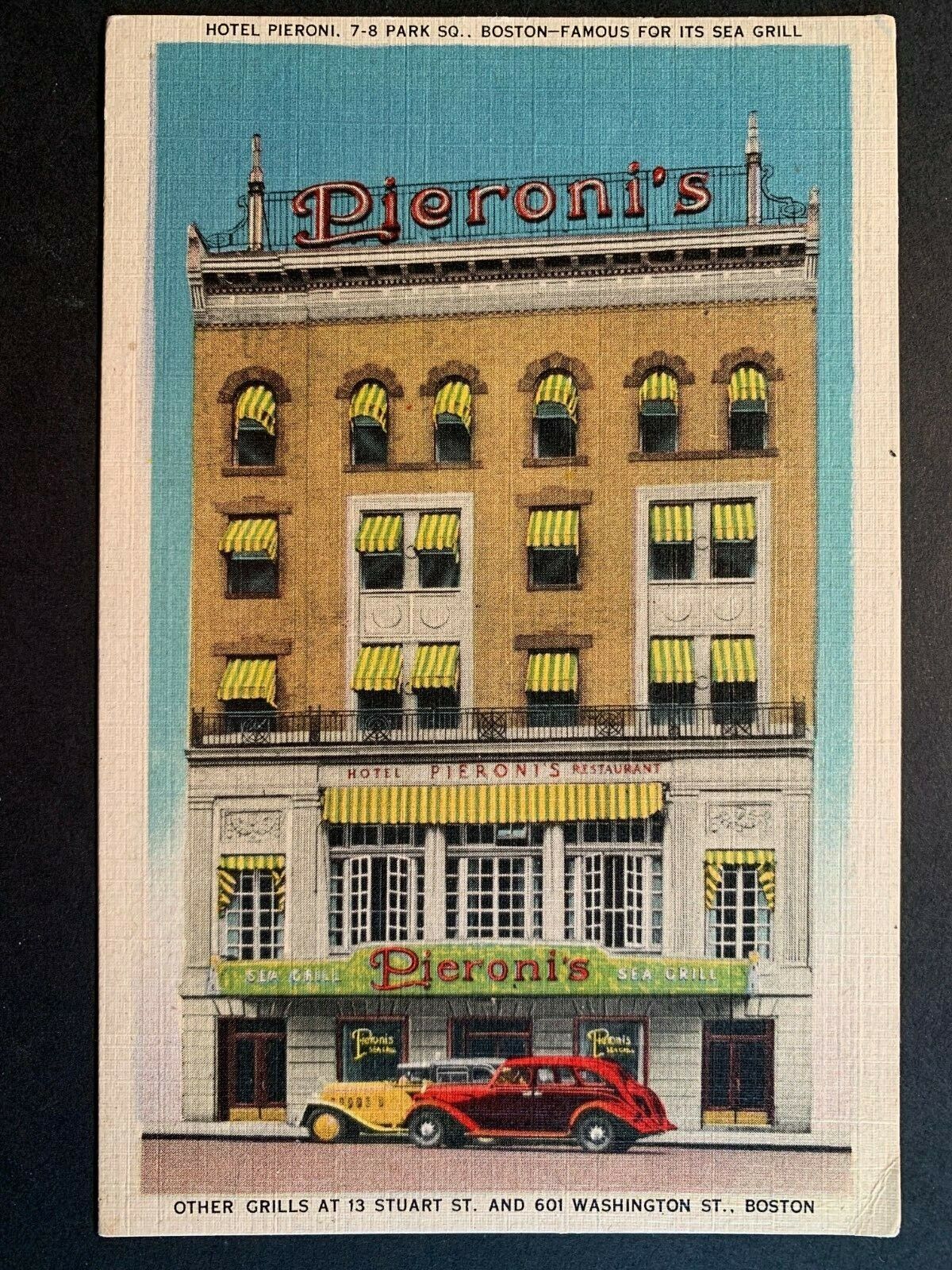 Postcard Boston MA - c1940s Hotel Pieroni\'s Restaurant Washington Street