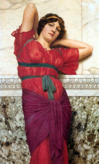 Dream-art Oil painting John-William-Godward-Contemplation young lady in landscap