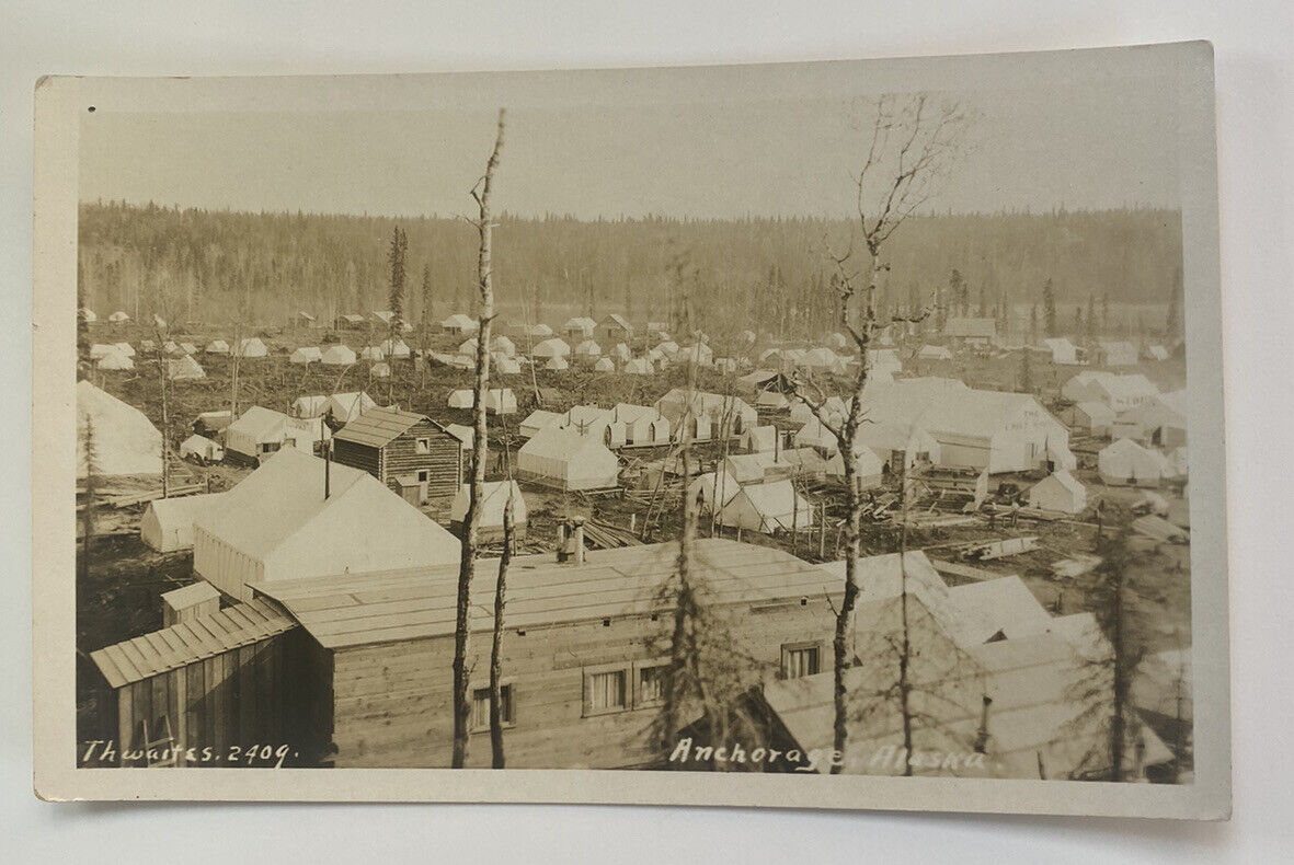 Vintage RPPC Postcard c1915~ Aerial View of Early Tent City Anchorage Alaska AK