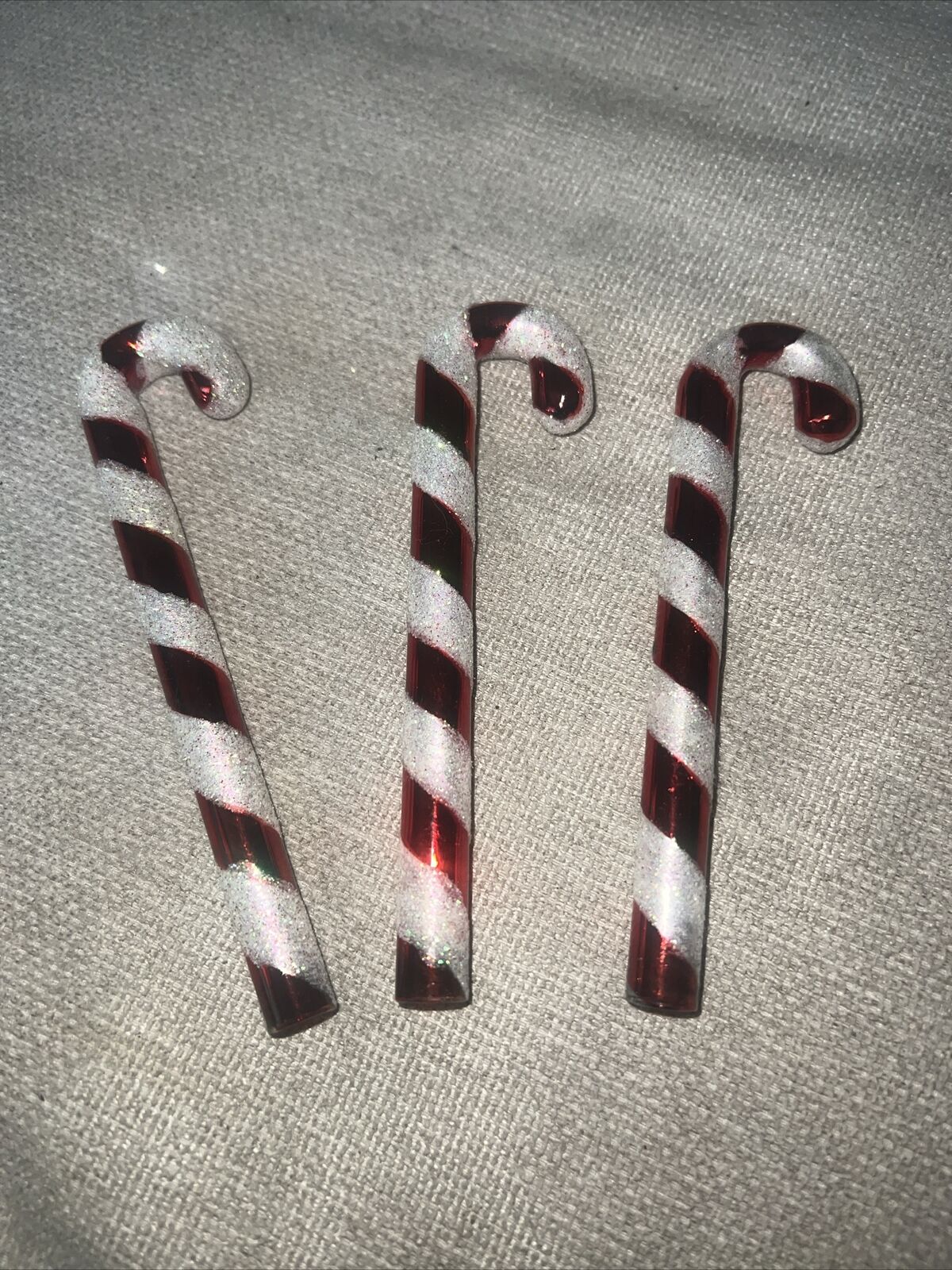 VINTAGE MERCURY GLASS CANDY CANES ORNAMENTS RED WHITE GLITTER Set Of 3