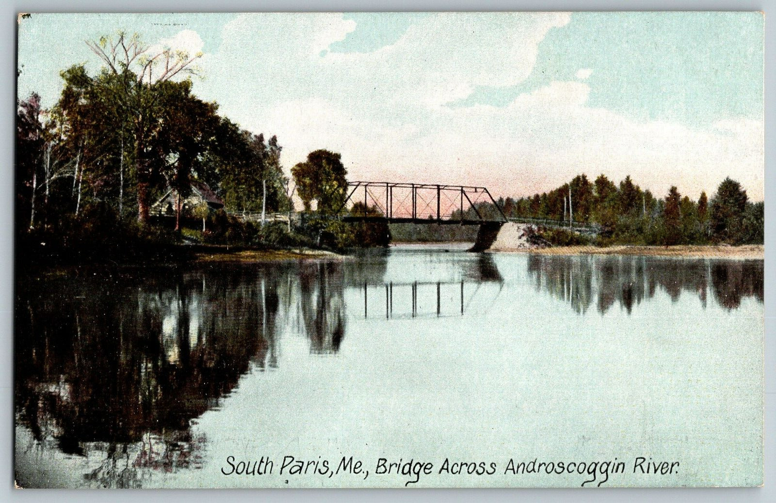 South Paris, Maine - Bridge Across Androscoggin River- Vintage Postcard