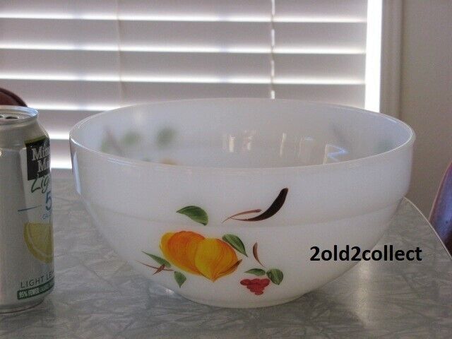 vtg Fire King round mixing bowl 8.5” hand painted Fruit 1950 1960 VGUC