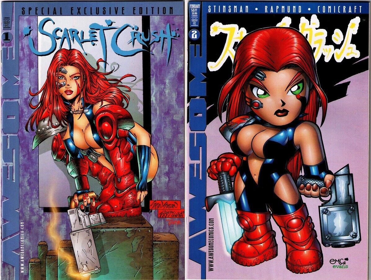 Scarlet Crush #1 (Awesome 1998) Exclusive Edition PLUS #2 Manga Variant
