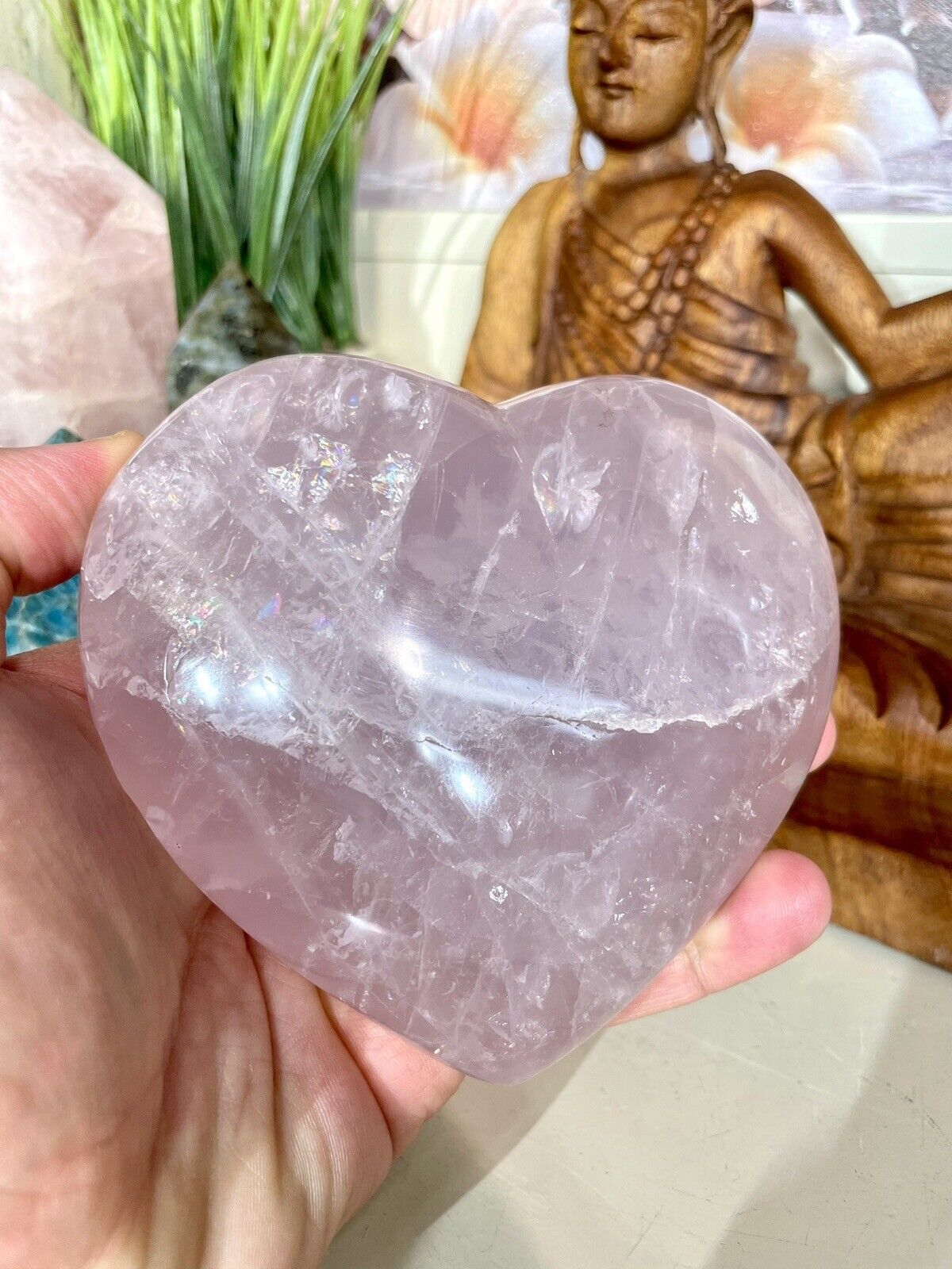 Pink Heart Rose Quartz Heart Large Healing Crystals Yoga Reiki Decor 5\