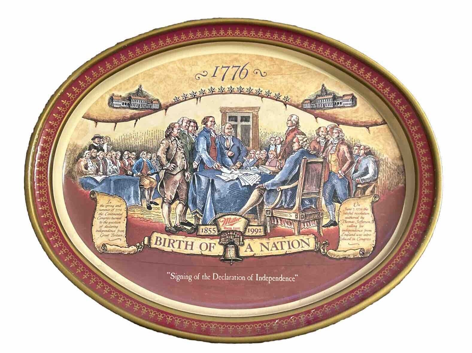 Vintage 1992 Miller High Life Advertising Beer Tray 1776 Birth Of A Nation (C)
