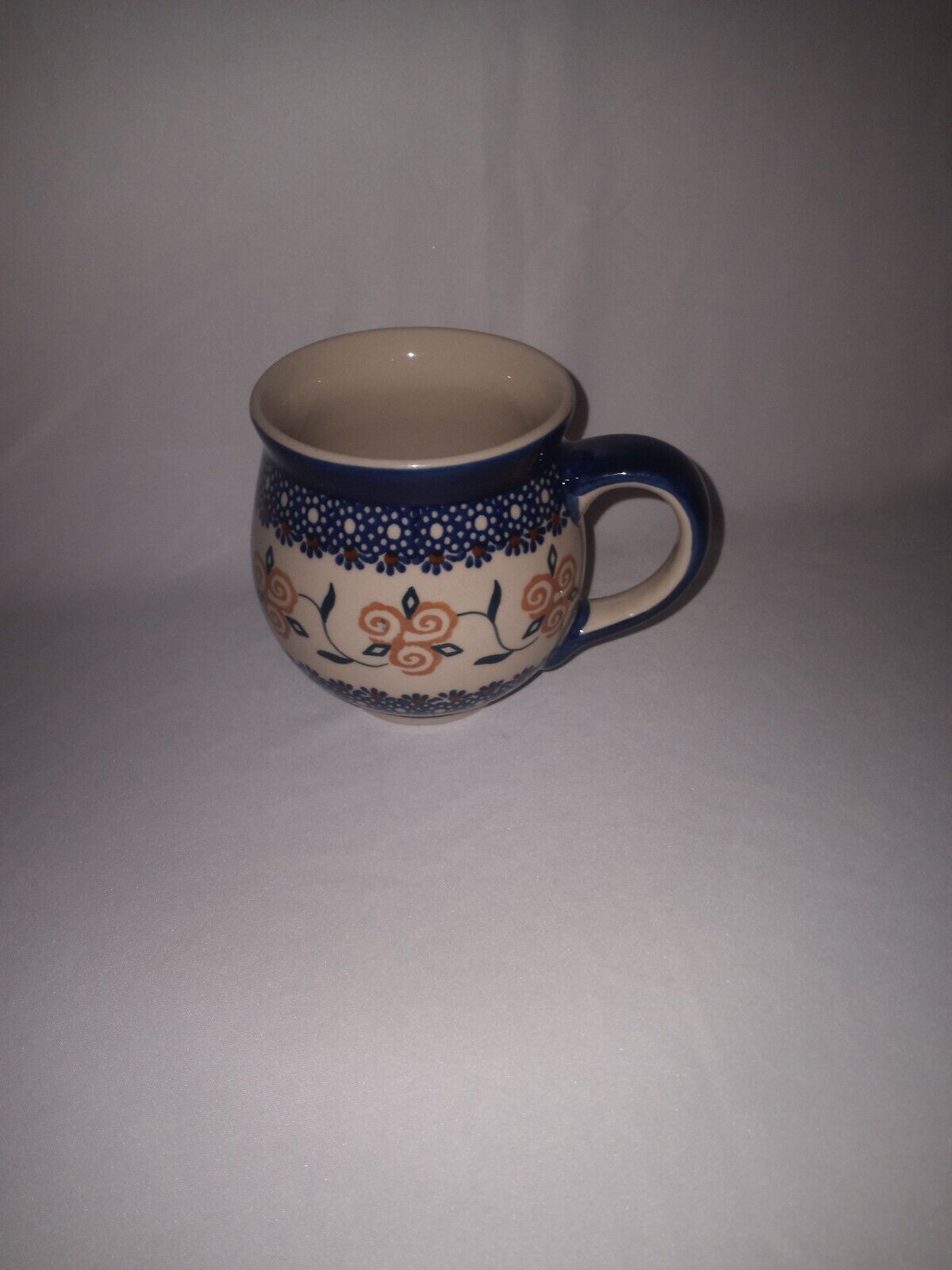 Vintage Polish Pottery 12 Oz Beutifu Blue Bubble Mug Poland Ceramika Artystyczna