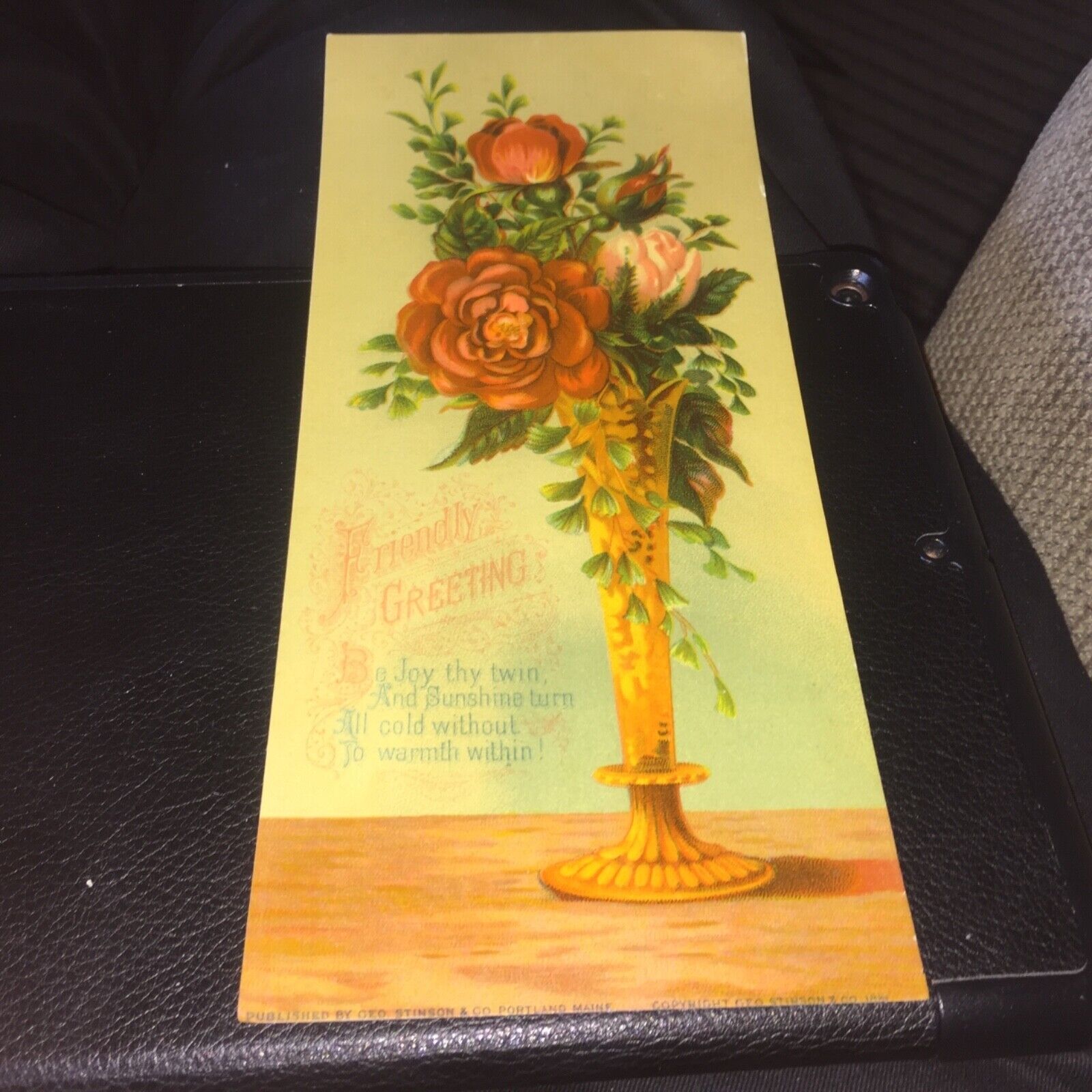 VICTORIAN 1881 FRIENDLY GREETINGS GEORGE STINSON, PORTLAND MAINE CARD
