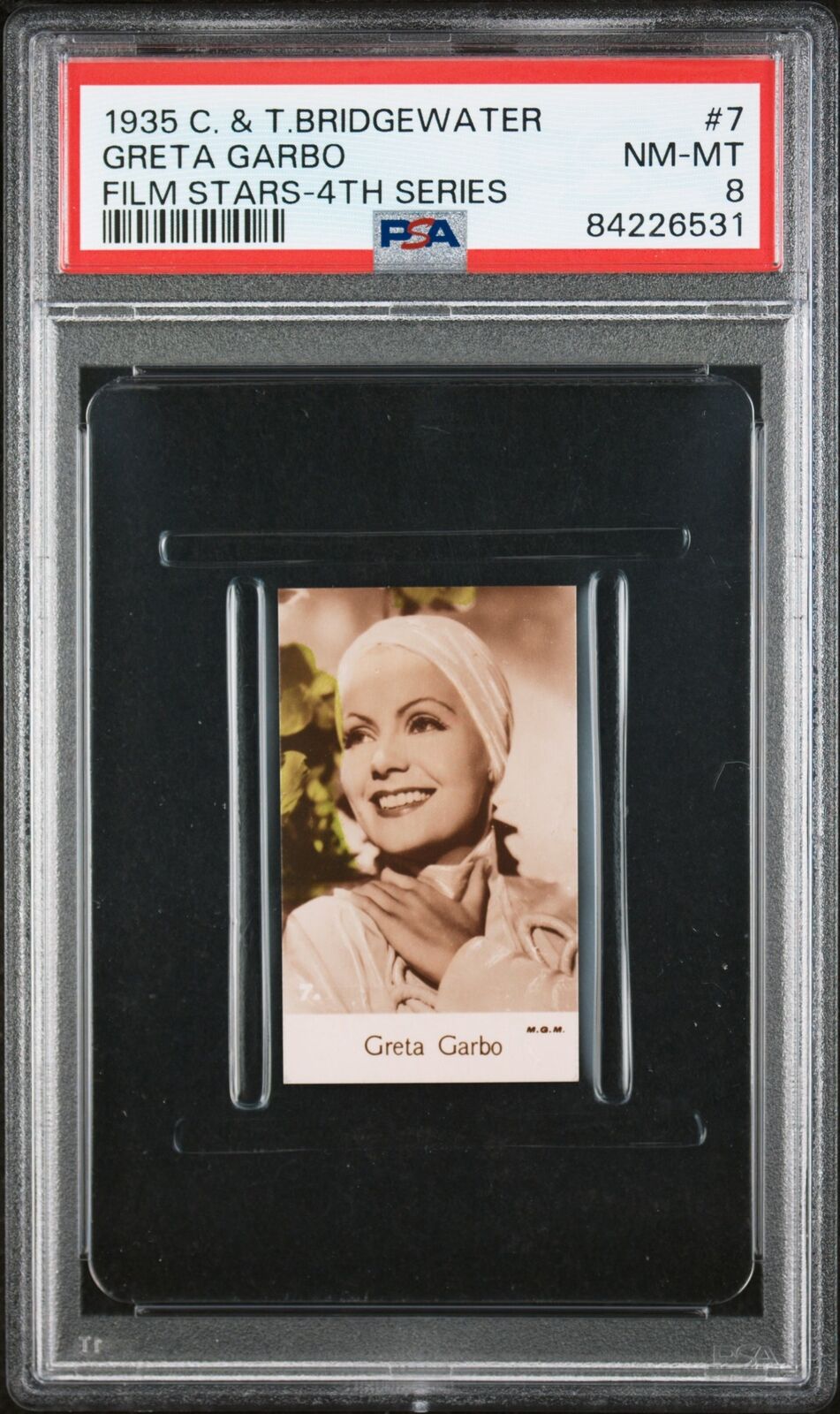 1935 C. & T. Bridgewater Film Stars-4TH Series Greta Garbo #7 PSA 8