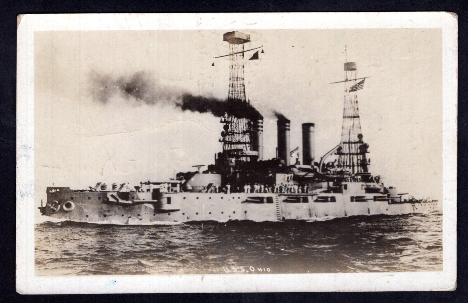 USS Ohio Battleship RPPC Real Photo Vintage Postcard Used 1917