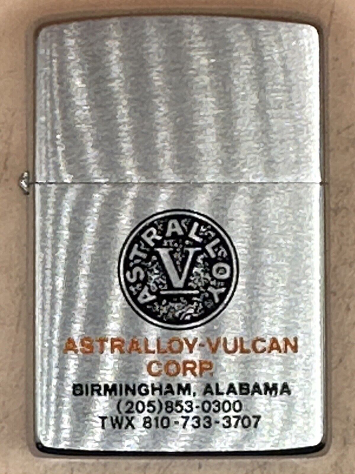 Vintage 1975 Astralloy Vulcan Corp Advertising Chrome Zippo Lighter